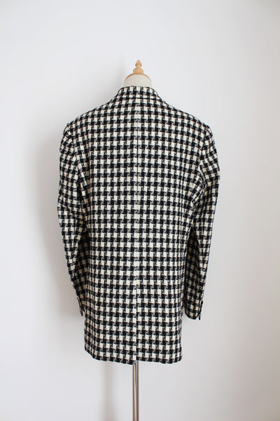 VINTAGE WOOL HOUNDSTOOTH OVERSIZE BLAZER - SIZE 16