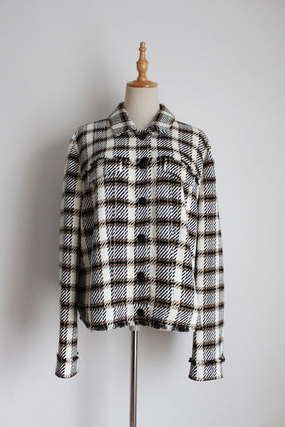 MARC AUREL PLAID FRINGE JACKET - SIZE 14