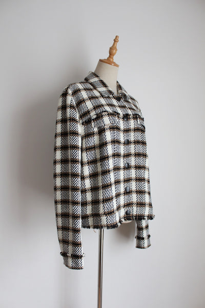 MARC AUREL PLAID FRINGE JACKET - SIZE 14