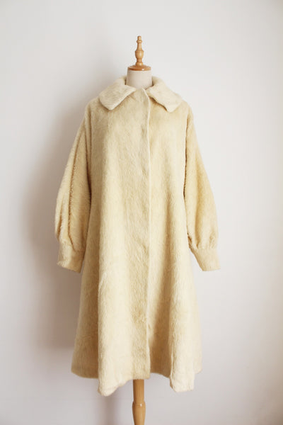 VINTAGE LLAMA WOOL COAT CREAM - SIZE 16