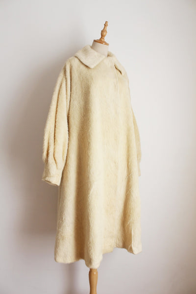 VINTAGE LLAMA WOOL COAT CREAM - SIZE 16