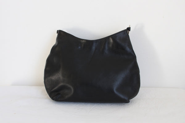 GENUINE LAMBSKIN BAMBOO HANDLE BAG BLACK