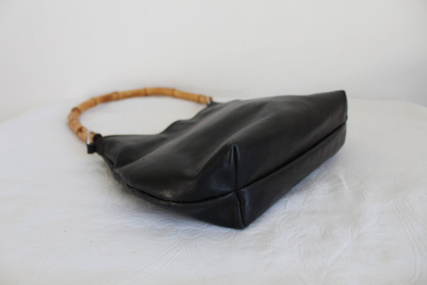 GENUINE LAMBSKIN BAMBOO HANDLE BAG BLACK