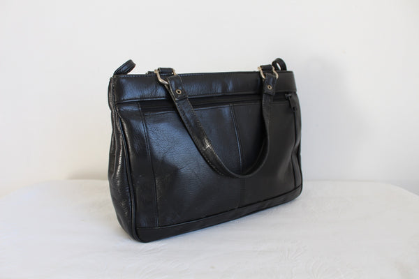 VINTAGE GENUINE LEATHER SHOULDER BAG BLACK