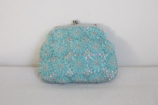 VINTAGE BEADED EVENING BAG BLUE
