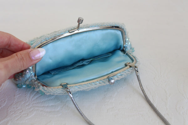 VINTAGE BEADED EVENING BAG BLUE