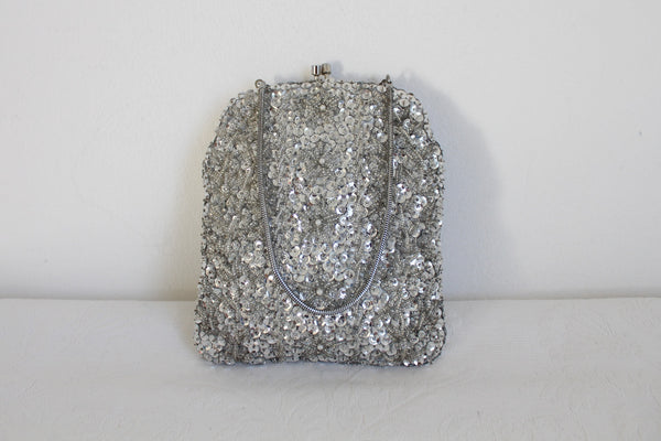 VINTAGE BEADED EVENING BAG SILVER