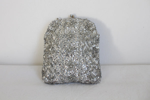 VINTAGE BEADED EVENING BAG SILVER