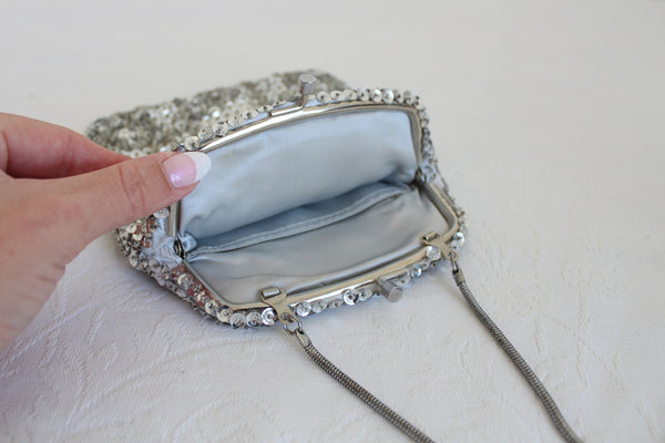 VINTAGE BEADED EVENING BAG SILVER