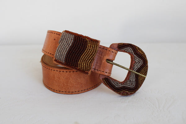 VINTAGE LEATHER BEADED BELT KENYA