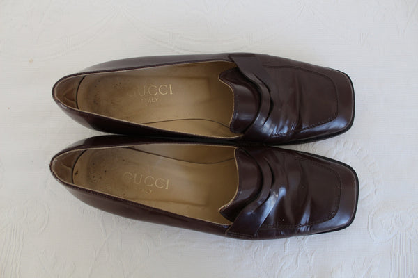 GUCCI SQUARE TOE LEATHER LOAFERS - SIZE 6