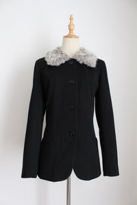 VINTAGE FAUX FUR COLLAR JACKET BLACK - SIZE 8