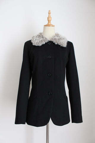VINTAGE FAUX FUR COLLAR JACKET BLACK - SIZE 8