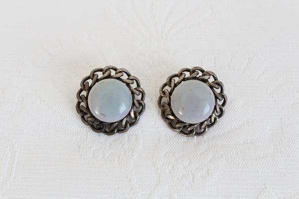 VINTAGE CERAMIC CHAIN CLIP-ON EARRINGS