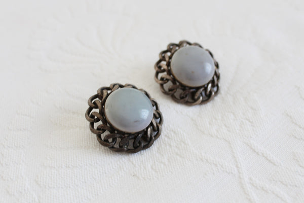 VINTAGE CERAMIC CHAIN CLIP-ON EARRINGS