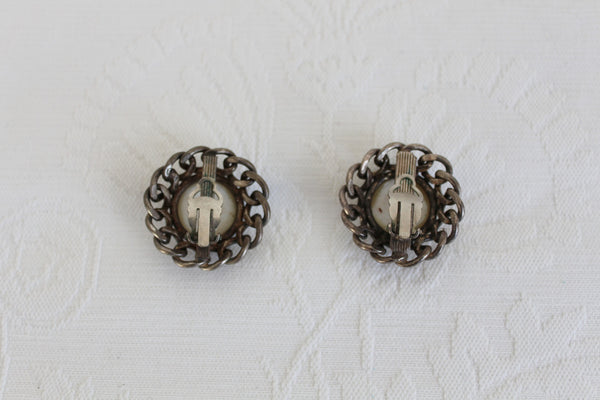 VINTAGE CERAMIC CHAIN CLIP-ON EARRINGS