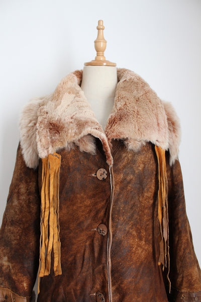 LAMBSKIN SHEARLING VINTAGE LEATHER COAT TAN - SIZE 8