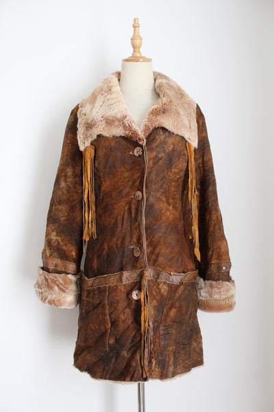 LAMBSKIN SHEARLING VINTAGE LEATHER COAT TAN - SIZE 8