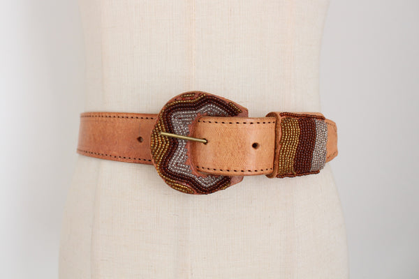VINTAGE LEATHER BEADED BELT KENYA