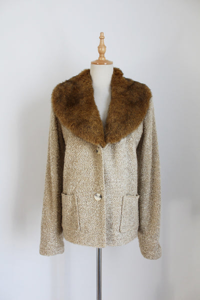 DENNIS BASSO FAUX FUR COLLAR JACKET - SIZE 10