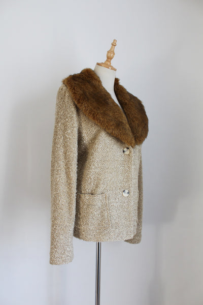 DENNIS BASSO FAUX FUR COLLAR JACKET - SIZE 10