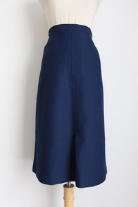 VINTAGE A-LINE KICK PLEAT SKIRT NAVY - SIZE 8