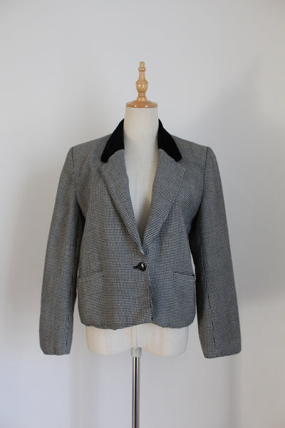 VINTAGE WOOL HOUNDSTOOTH CROPPED BLAZER - SIZE 10
