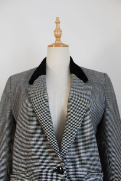 VINTAGE WOOL HOUNDSTOOTH CROPPED BLAZER - SIZE 10