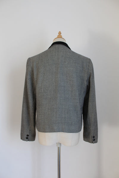 VINTAGE WOOL HOUNDSTOOTH CROPPED BLAZER - SIZE 10