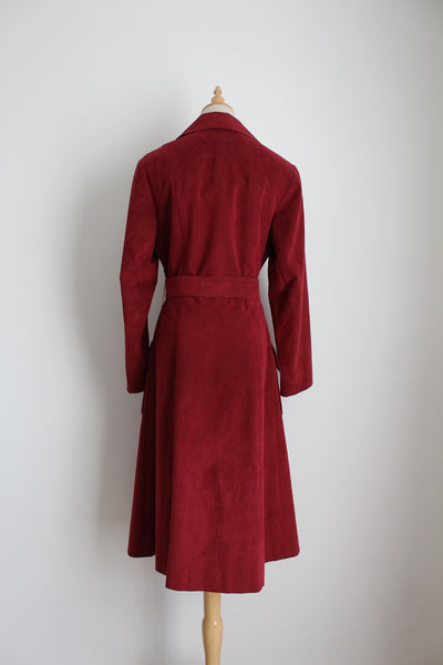 VINTAGE FAUX SUEDE TRENCH COAT RED - SIZE 8
