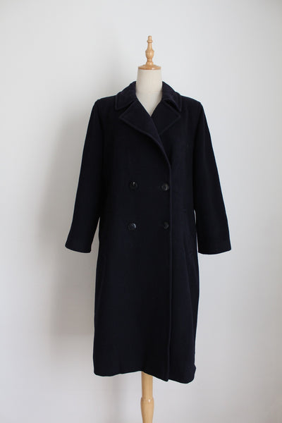 JEAN BAILLY PARIS WOOL CASHMERE COAT NAVY - SIZE 14