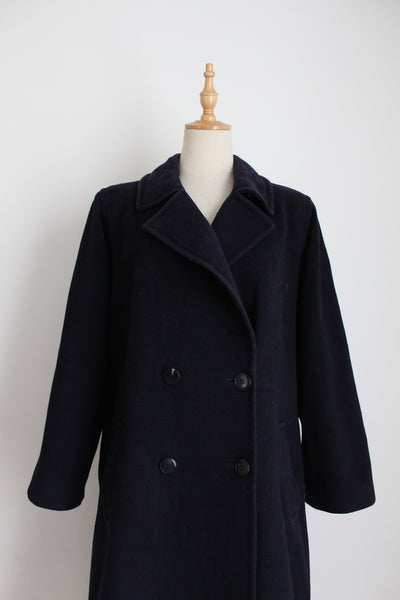JEAN BAILLY PARIS WOOL CASHMERE COAT NAVY - SIZE 14