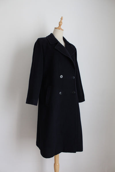 JEAN BAILLY PARIS WOOL CASHMERE COAT NAVY - SIZE 14