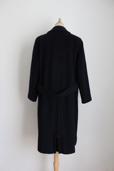JEAN BAILLY PARIS WOOL CASHMERE COAT NAVY - SIZE 14