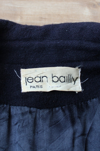 JEAN BAILLY PARIS WOOL CASHMERE COAT NAVY - SIZE 14