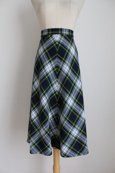 VINTAGE WOOL PLAID CHECK SKIRT - SIZE 8