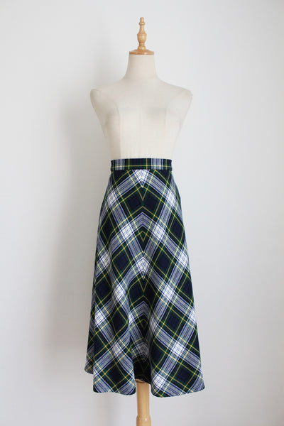 VINTAGE WOOL PLAID CHECK SKIRT - SIZE 8