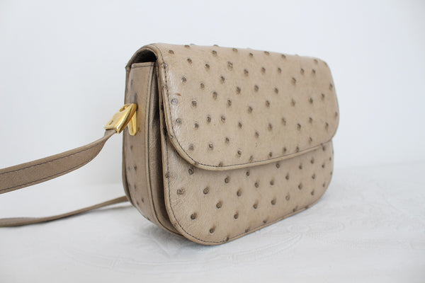 GENUINE OSTRICH SKIN SMALL SHOULDER BAG BEIGE