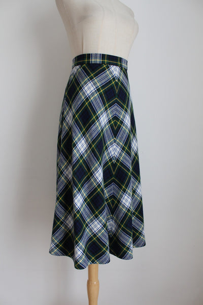 VINTAGE WOOL PLAID CHECK SKIRT - SIZE 8
