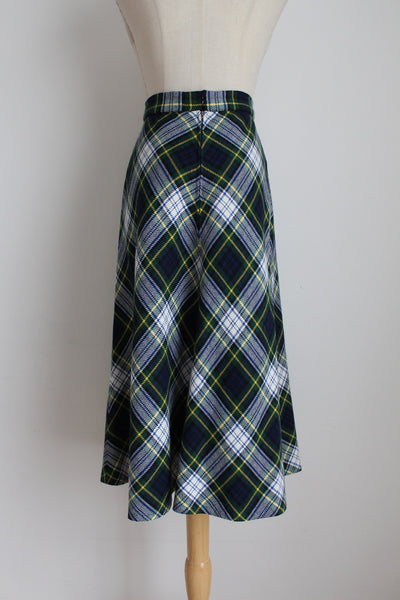 VINTAGE WOOL PLAID CHECK SKIRT - SIZE 8