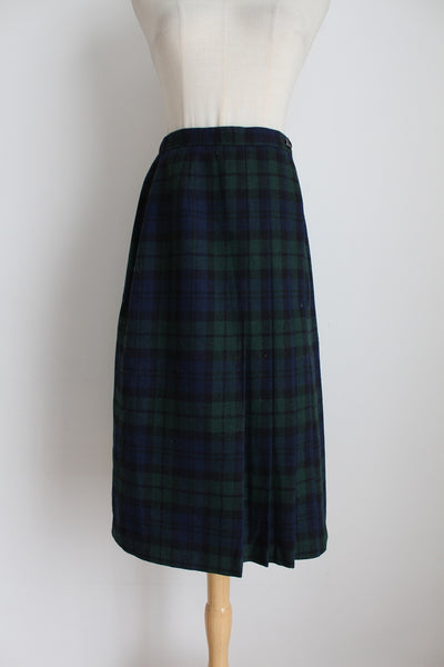 VINTAGE WOOL TARTAN CHECK SKIRT - SIZE 8