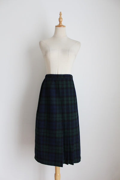 VINTAGE WOOL TARTAN CHECK SKIRT - SIZE 8