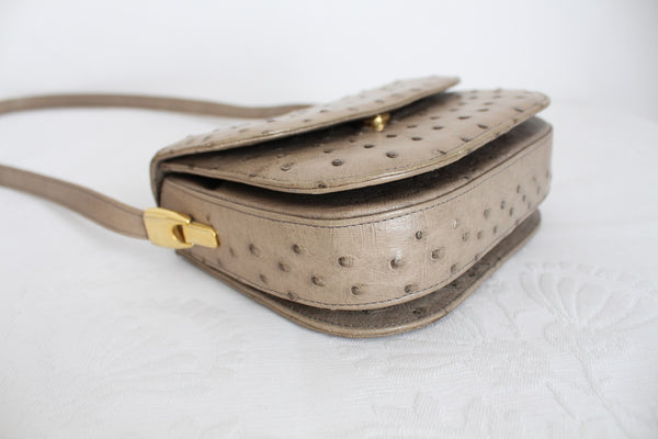 GENUINE OSTRICH SKIN SMALL SHOULDER BAG BEIGE