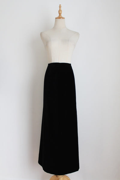 VINTAGE VELVET MAXI SKIRT BLACK - SIZE 8