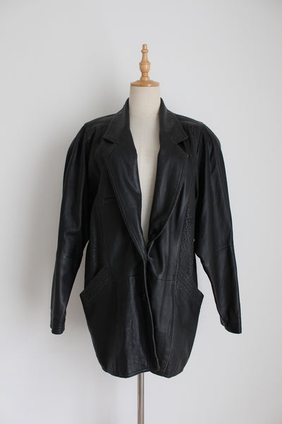GENUINE LEATHER VINTAGE OVERSIZE JACKET - SIZE 10