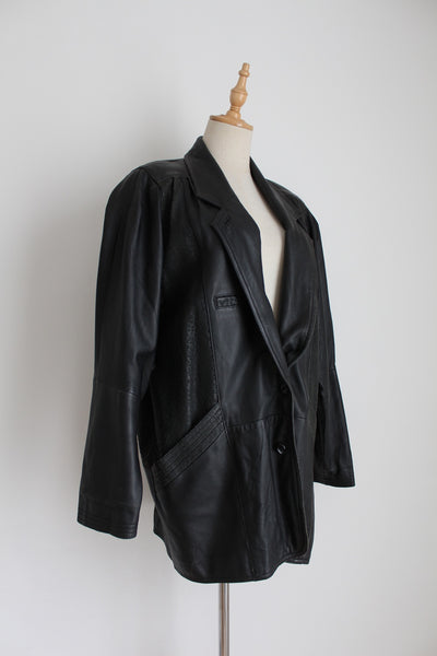 GENUINE LEATHER VINTAGE OVERSIZE JACKET - SIZE 10