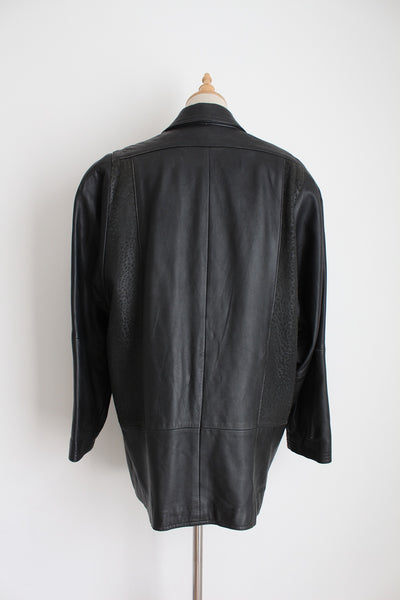 GENUINE LEATHER VINTAGE OVERSIZE JACKET - SIZE 10