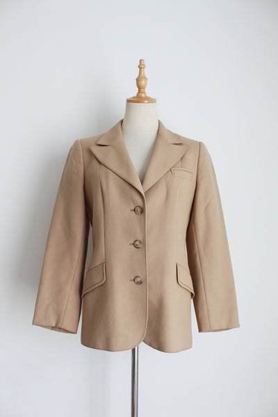 VINTAGE SIXTH SENSE WOOL BLAZER TAN - SIZE 8