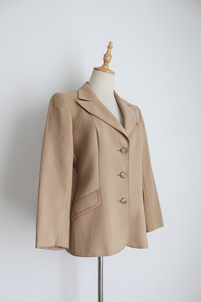 VINTAGE SIXTH SENSE WOOL BLAZER TAN - SIZE 8