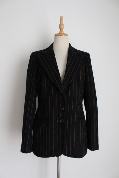 VINTAGE STRIPED WOOL BLAZER BLACK - SIZE 8